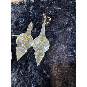 Vintage Acrylic Teardrop Ornament With Gold Flakes Set Of 6